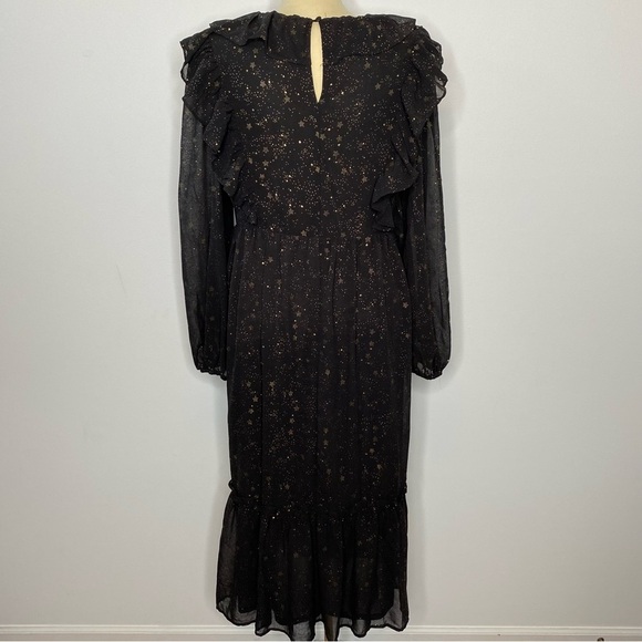 Anthropologie By The River Black Gold Star Print Midi Dress - Picture 6 of 14